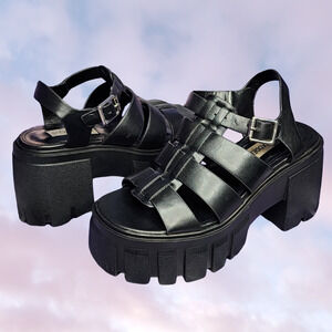 Steve Madden Black Strappy Chunky Goth Punk Grunge Gladiator Platform Sandal 5